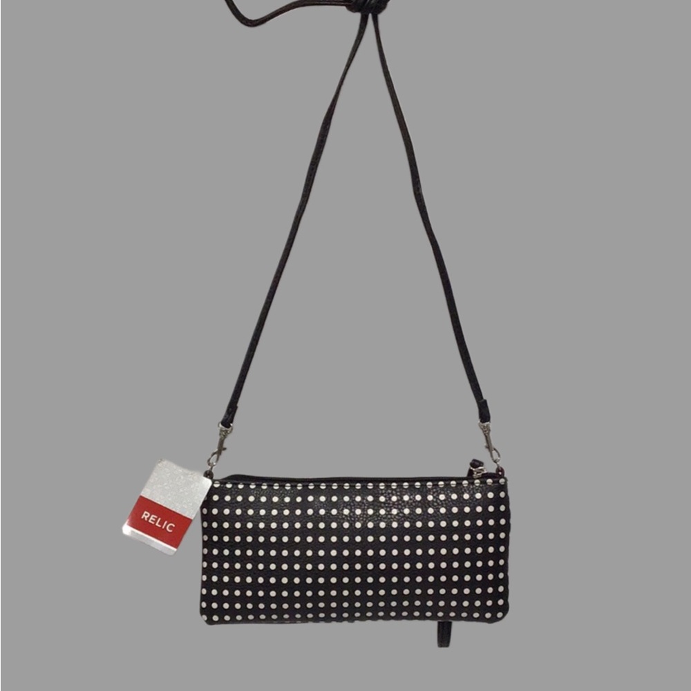 NEW RELIC by Fossil Evie Wristlet Crossbody Clutch Black and White Polka Dots - Picture 4 of 10